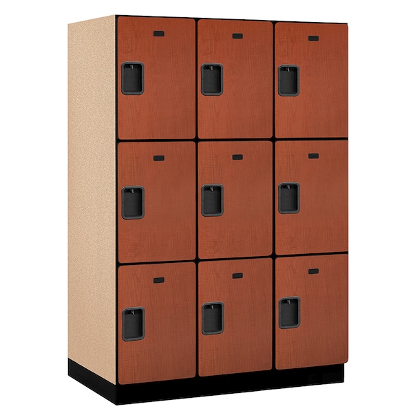3 Tier Designer Locker, 54"Wx76"Hx24"D, 9 Door, Cherry